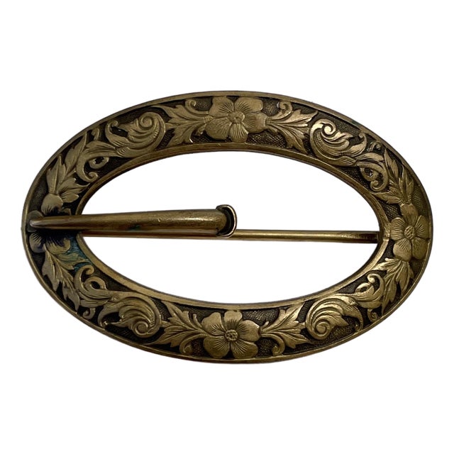 Late 19th Century Victorian Brass Buckle Brooch For Sale