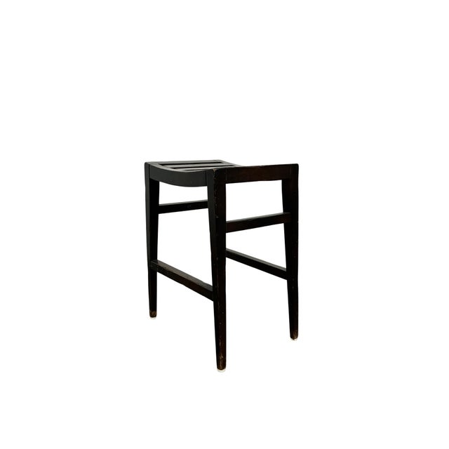 Wood Pair of Vintage Baker Furniture Milling Road Slatted Saddle-Seat Counter Stools For Sale - Image 7 of 11
