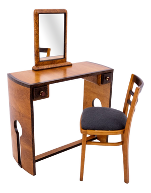 Art Deco Dressing Table and Chair Set, Poland, 1930s, Set of 2
