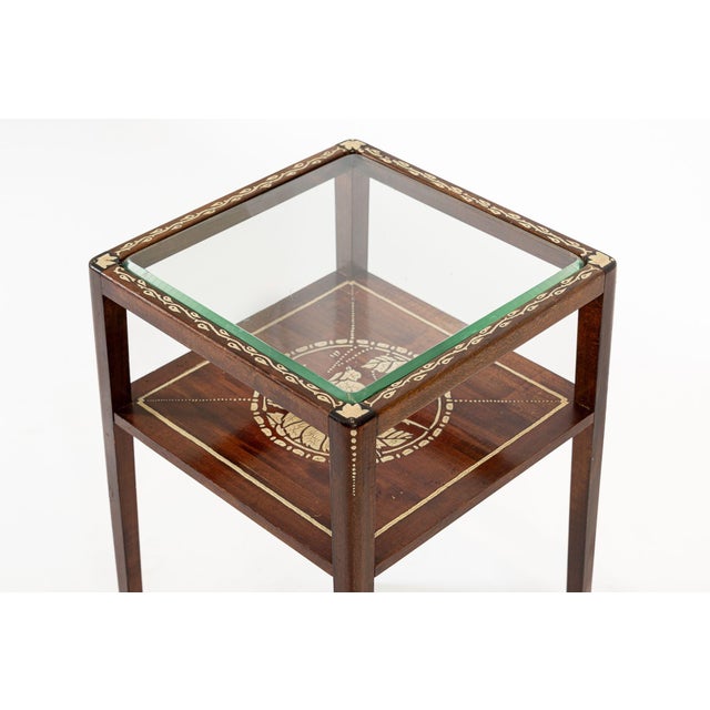 1900 - 1909 Antique French Art Nouveau Small Handpainted Mahogany Wood & Glass Side Table For Sale - Image 5 of 11