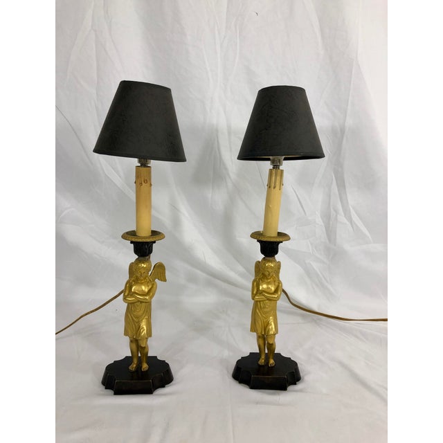 Bronze French Empire Angel Table Lamps A Pair Chairish