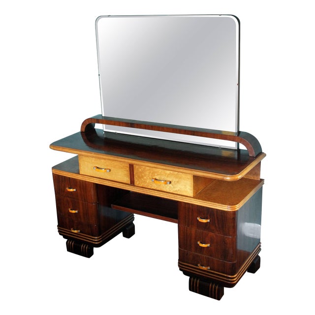 Veneer Rosewood and Maple Vanity with Bakelite Handles For Sale