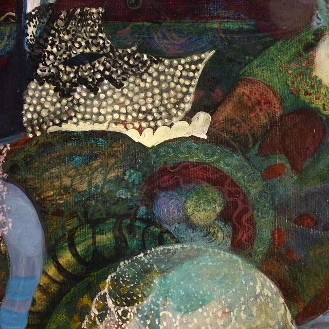 Italian painting from the second half of the 20th century. Mixed media artwork on canvas depicting a surreal subject,...