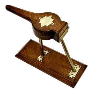 Fine Quality Antique English Sheffield Silverplate & Oak Table Top Lemon Press - Juicer With Greek Hermes - Roman Mercury Logo