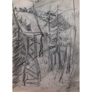 1950s Drawing of Ski Lift and Slopes For Sale