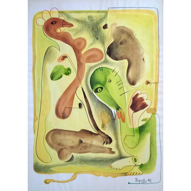 Set of 2 - Original Drawings, Watercolor, and Pencil on Paper 1. Original drawing on paper by the painter Dimitri Ugrinov....