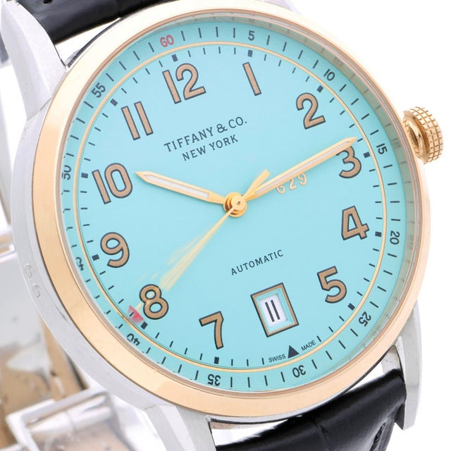 Metal Tiffany & Co. Ct60 Tiffany Blue Dial Two-Tone 40mm Full Set Watch For Sale - Image 7 of 18