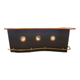 Marvelous Mid Century Nautical Themed Bar With Brass Port Holes and Railing For Sale