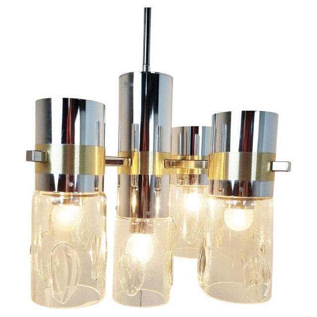 Vintage Italian Glass and Chrome Chandelier, 1970s For Sale - Image 13 of 13