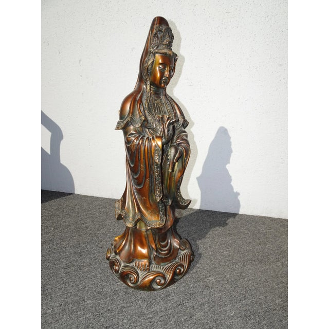 1940s Vintage Quan Yin Bronze Colored Statue Guan Yin For Sale - Image 5 of 13