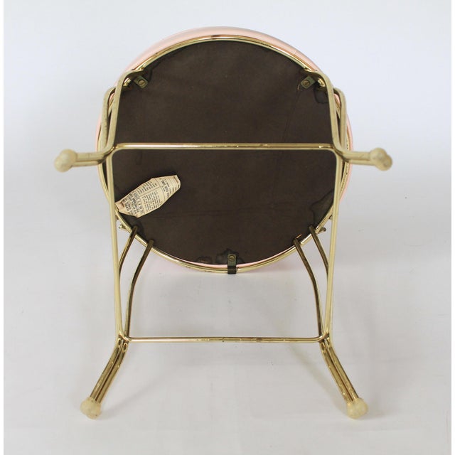 Vintage Pale Pink & Brass Vanity Seat / Stool / Chair For Sale - Image 15 of 16