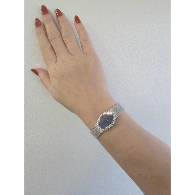 Modern Vintage l.u.c Chopard Oval Opal Dial and Diamond Ladies 18k Gold Cocktail Watch For Sale - Image 3 of 8