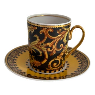 Barocco Espresso Cup and Saucer by Versace for Rosenthal, 1994, Set of 2 For Sale