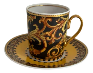 Barocco Espresso Cup and Saucer by Versace for Rosenthal, 1994, Set of 2