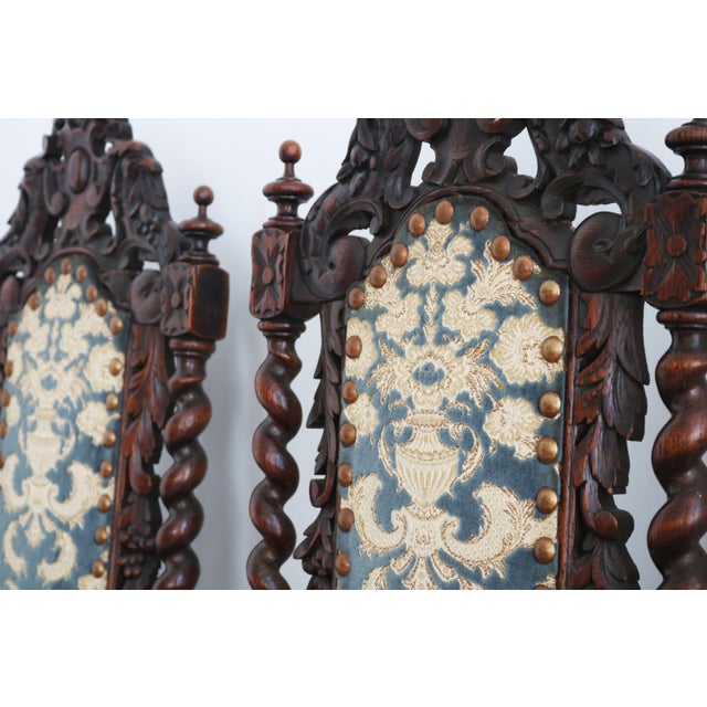 19th Century Renaissance Revival French Barley Twisted Chairs in Oak, 1870, Set of 4 For Sale - Image 9 of 12