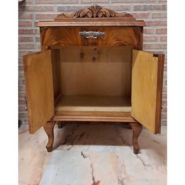 Typical vintage bedside table from the 1960s. The date is stamped inside the drawer. Made of wood by a master cabinetmaker...