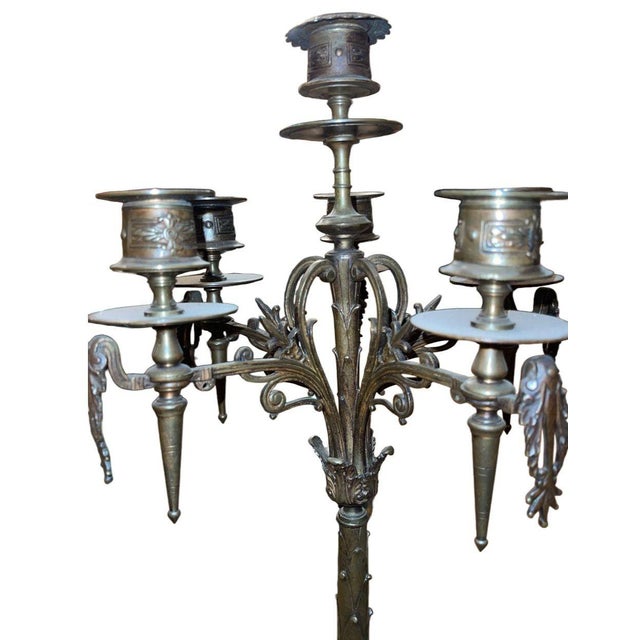 19th Century Pair of Late 19th Century French Bronze Candelabras on Black Marble Bases For Sale - Image 5 of 13