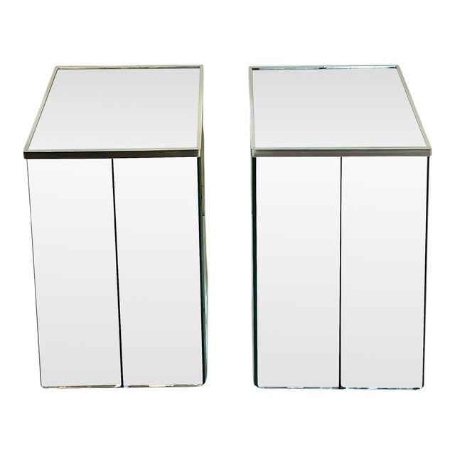 Pair 1970’s Custom Made Beveled Mirror Cocktail End Tables For Sale