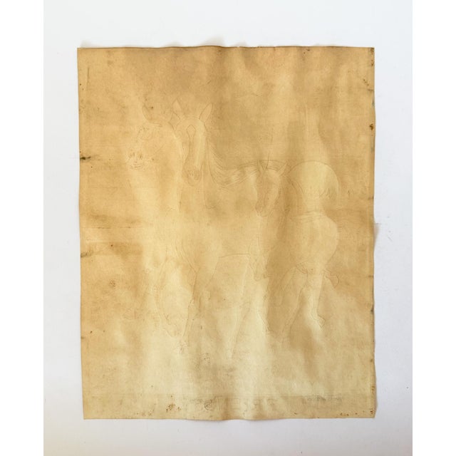 Brown 1926 Antique Original Gouache Horses Painting Titled "Friends," Signed by Juan P. Winandy For Sale - Image 8 of 8