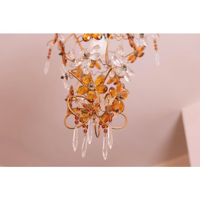 Art Deco Crystal and Murano Glass Orange Flowers Chandelier, 1970s For Sale - Image 3 of 12