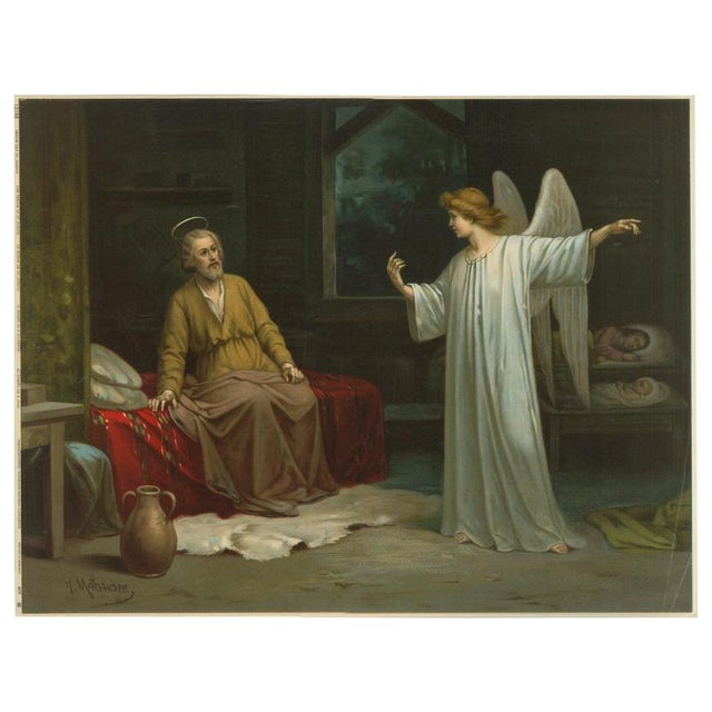 Saint Joseph Visited by an Angel, Germany, 1900, Chromolithograph on Paper For Sale - Image 10 of 10
