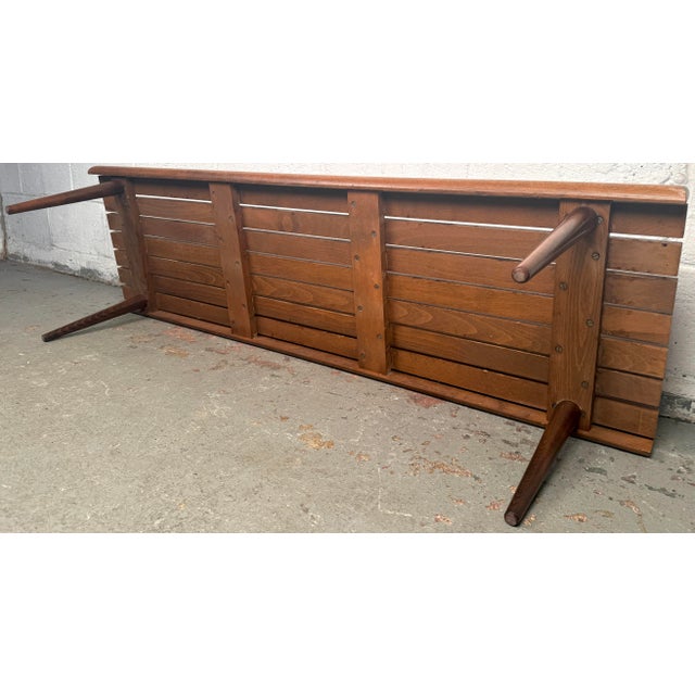 Lovely Mid-Century Modern Walnut Slat Bench For Sale - Image 15 of 16