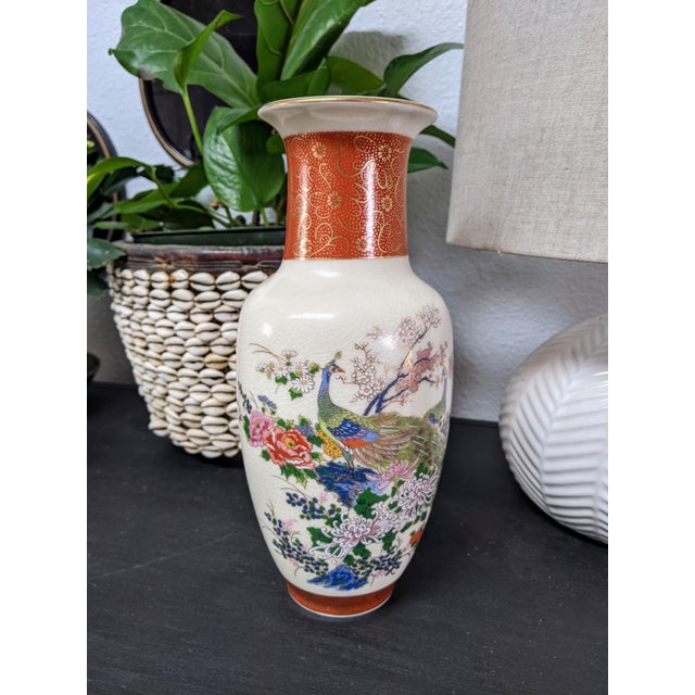 Authentic Satsuma Japanese Peacock Vase Chairish