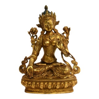 Vintage Gilt Bronze White Tara Sculpture For Sale