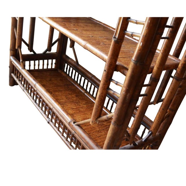 Asian Style Vintage Chinese Chippendale Brighton Pavillion Style Regency Tall Bamboo Tortoise Etagere Shelving Unit For Sale - Image 4 of 5