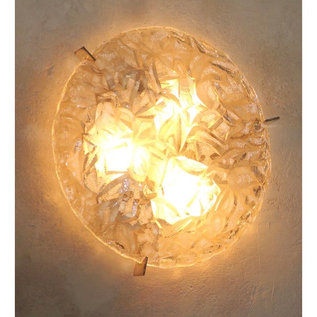 Frosted Ice Glass and Brass Plafonnier from Kaiser Leuchten, 1970s For Sale - Image 5 of 13