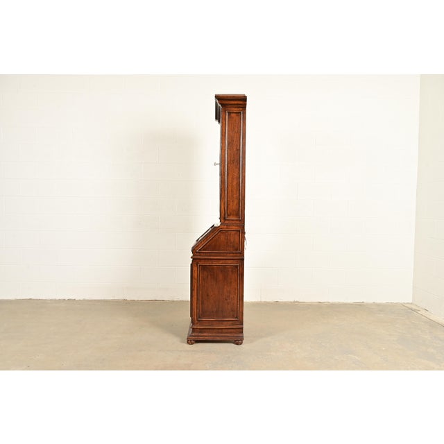 Guido Zichele Style Italian Provincial Carved Walnut Drop Front Secretary Desk With Lighted Bookcase Hutch, Circa 1970s For Sale - Image 15 of 18