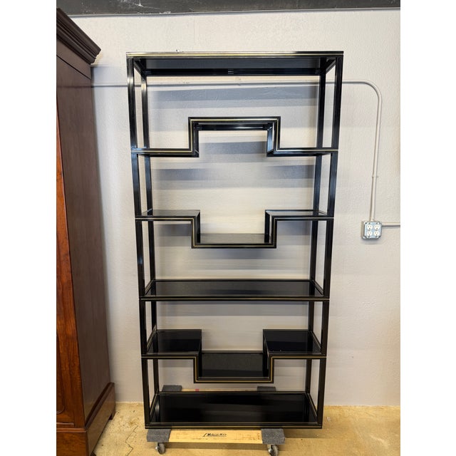 1970s 1970s Hollywood Regency Black Lacquer & Brass Étagère - Attributed to Pierre Vandel For Sale - Image 5 of 8
