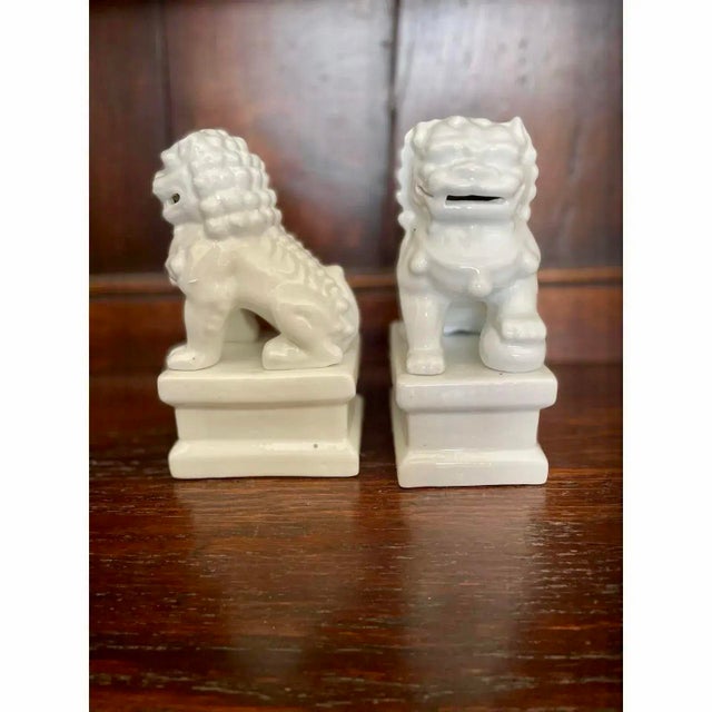 Chinoiserie Modern Chinoiserie Mini White Foo Dogs- A Pair For Sale - Image 3 of 6