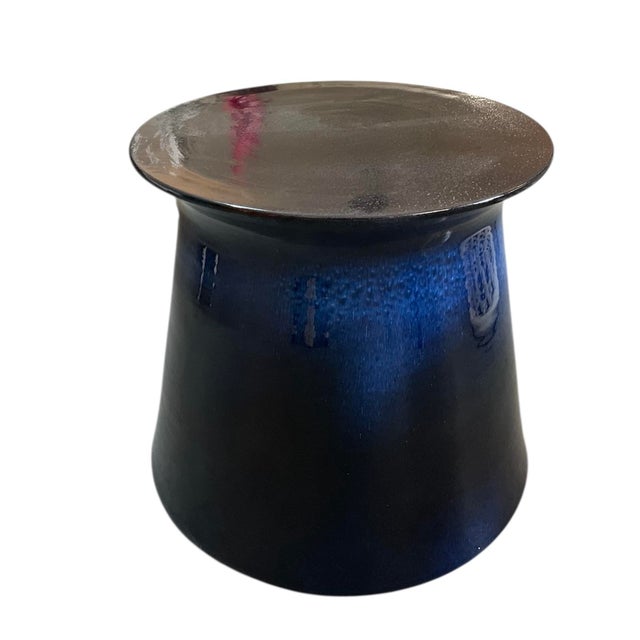 Contemporary Italian Deep Cobalt & Onyx Ceramic Side Table For Sale - Image 4 of 11