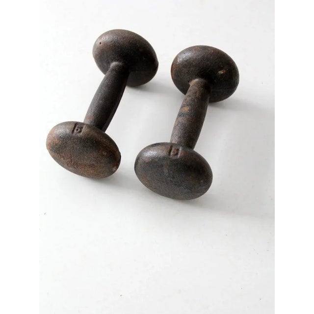Vintage 5 Lb Hand Weights - a Pair For Sale - Image 4 of 5