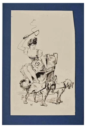 Adolphe Willette, The Woman On Chariot, Ink on Paper, Late 19th Century