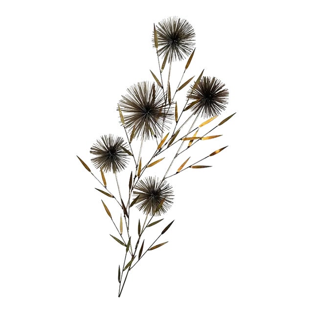 1960s Curtis Jeré Large Brass Pom-Pom Floral Wall Sculpture For Sale