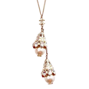 Chanel Rare Gold CC Crystal Pearl Tear Drops Necklace