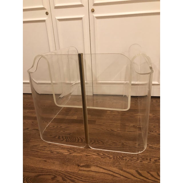 Metal Mid-Century Brass Detail Lucite Ribbon Chair For Sale - Image 7 of 13