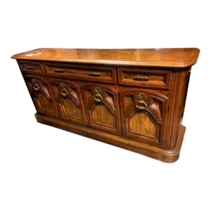 Mid 20th Century Spanish Revival Oak 70" Wide Credenza or Buffet Sideboard