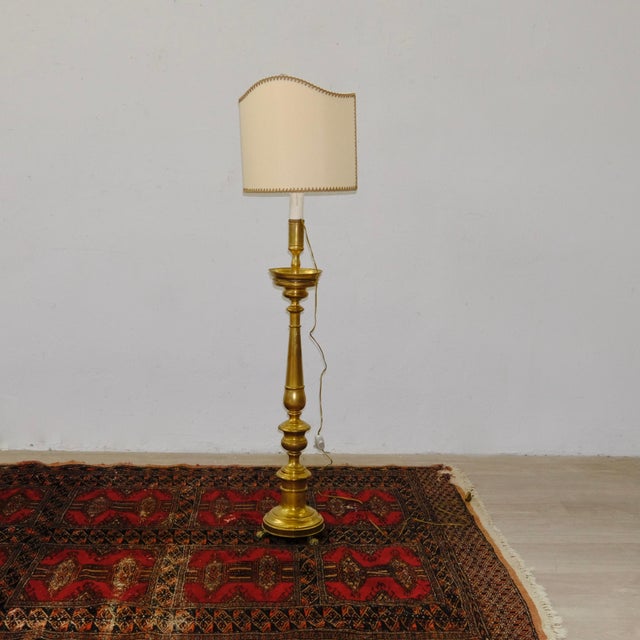 19th Century Brass Torch Lamp with Lampshade For Sale - Image 16 of 16