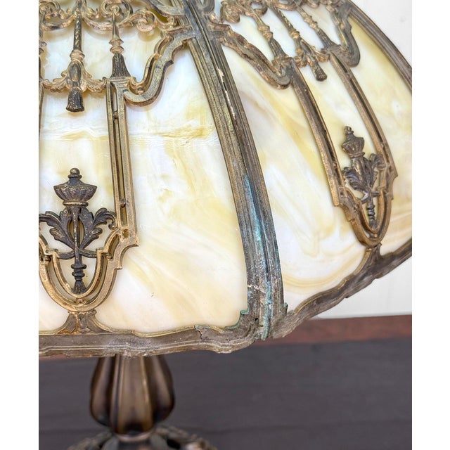 Antique Art Nouveau Carmel Slag Glass Table Lamp For Sale - Image 9 of 14