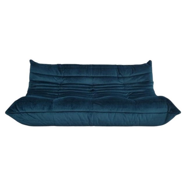 Michel Ducaroy Togo 3-Seater Sofa in Teal Velvet by Michel Ducaroy for Ligne Roset For Sale - Image 4 of 7