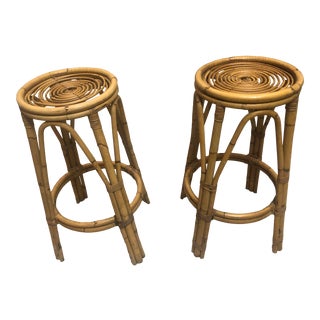 Mid Century McGuire Style Bamboo Bar Stools - a Pair For Sale