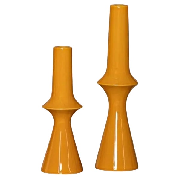 Lanco Yellow Ceramic Candleholders by Simone & Marcel, Set of 2 For Sale