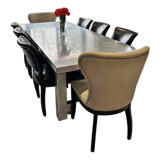 Boston Dining Table and Dark Brown Leather Velvet Studded Chairs from Timothy Oulton, 2010s, Set of 9 For Sale