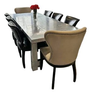 Boston Dining Table and Dark Brown Leather Velvet Studded Chairs from Timothy Oulton, 2010s, Set of 9
