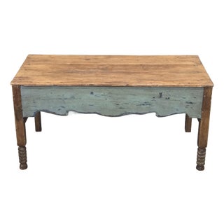 Vintage Rustic Southwestern Painted Pine Coffee Table For Sale
