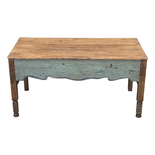 Vintage Rustic Southwestern Painted Pine Coffee Table For Sale