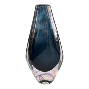 Mid-Century Midnight Blue Orrefors Swedish Glass Vase by Nils Landberg